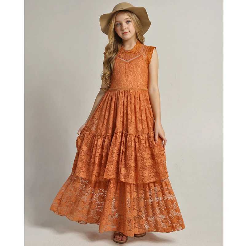 2-12-year-old Summer Lace Girls Dress Exposed Princess Dress Girls Children Par Custom Clothing W250326