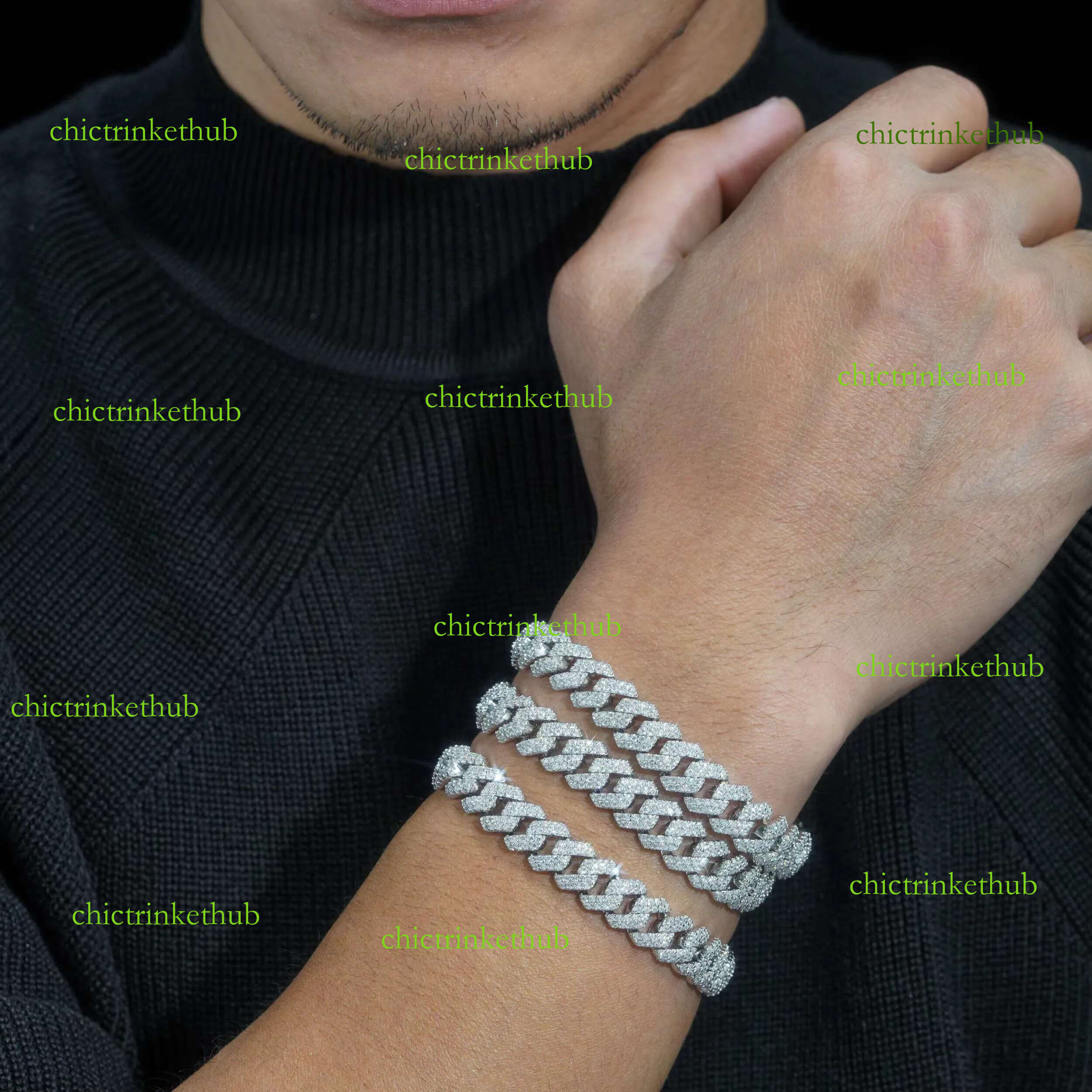 Lanphear 10mm Mossanite Fashion Hip Hop Jewelry Custom Sier Iced Out Moissanite Cuban k Chain Bracelet for Men Women