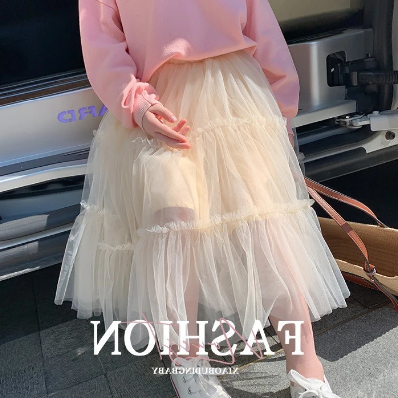 Summer Girls Skirts Elastic Waist Cake Dress Fashion Casual Breathable Western-style Soft Voile Tutu Skirts Korean Style 250326