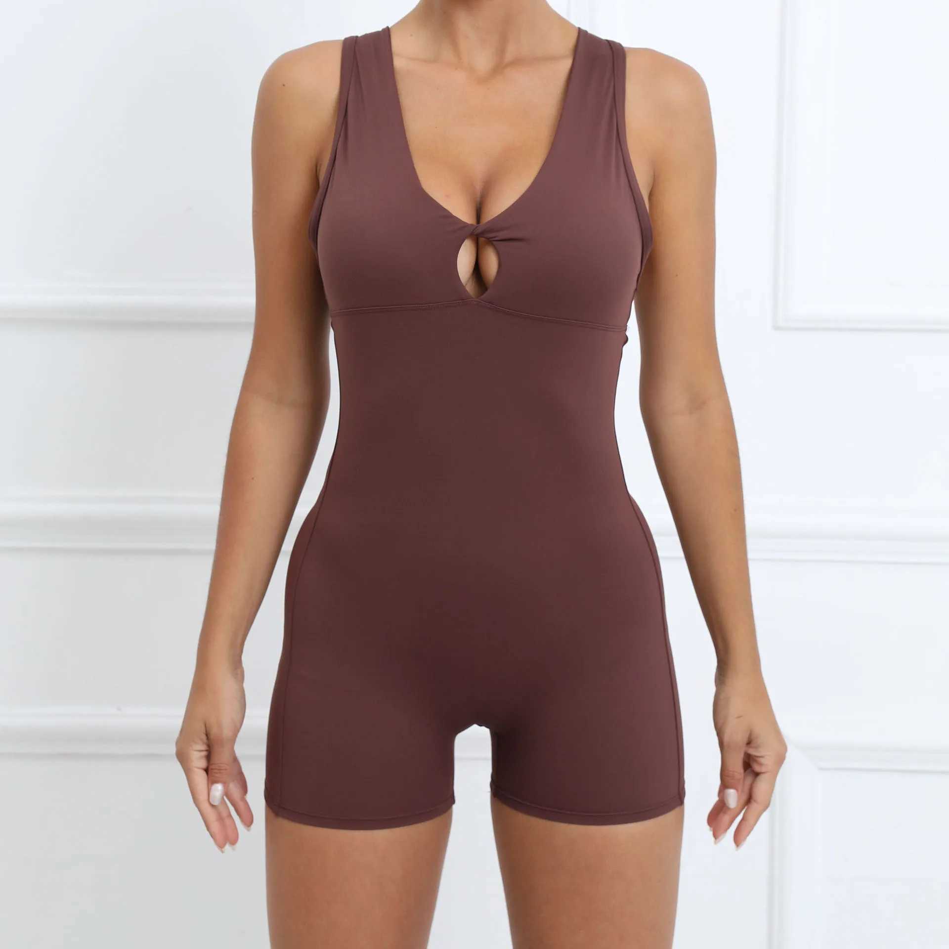 Padded Jumpsuit womens yoga set fitness suit wearing gym sportswear high stretch running suit W250326