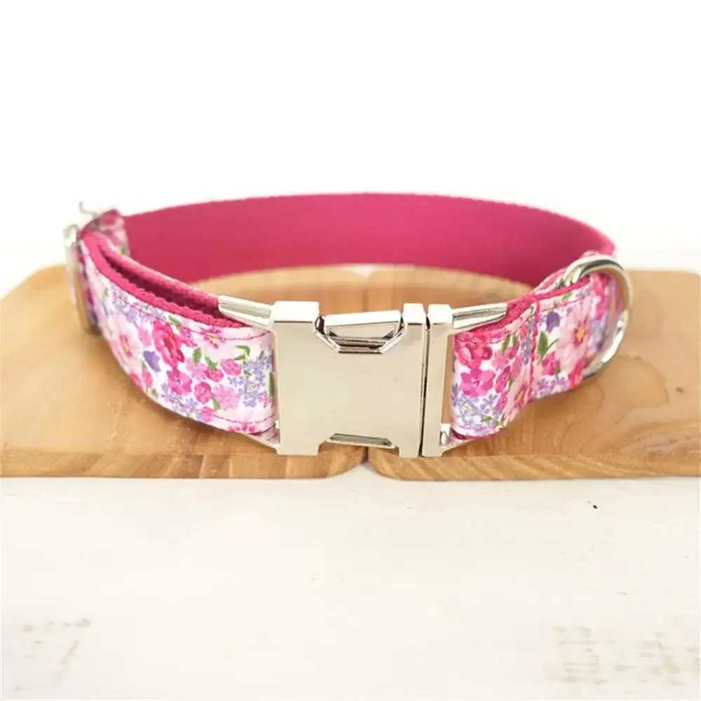 Personalized pet collar customized name ID tag adjustable pink flower cat dog collar lead strap X250326