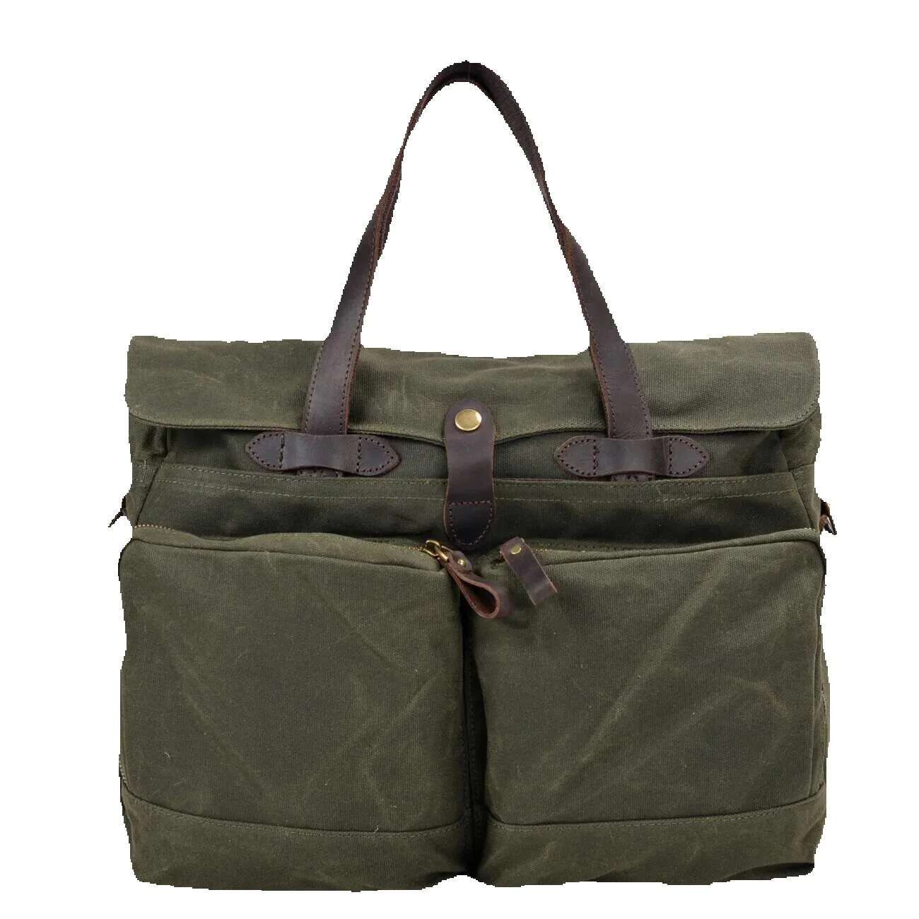 15.6-Inch Thickened First-Layer Cowhide Waterproof Waxed Canvas Briefcase Retro Men's Shoulder Crossbody Messenger Bag