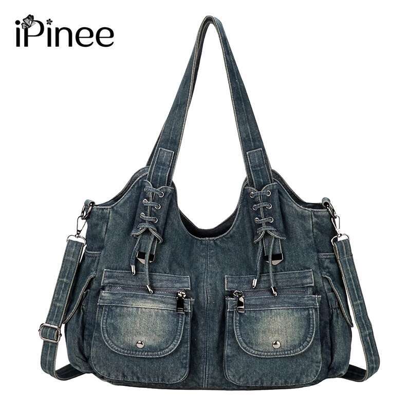 Ipinee Women's Denim Bag Y2k Vintage Blue Jean Purse And Handbags Crossbody Shoulder Wallet Large Capacity