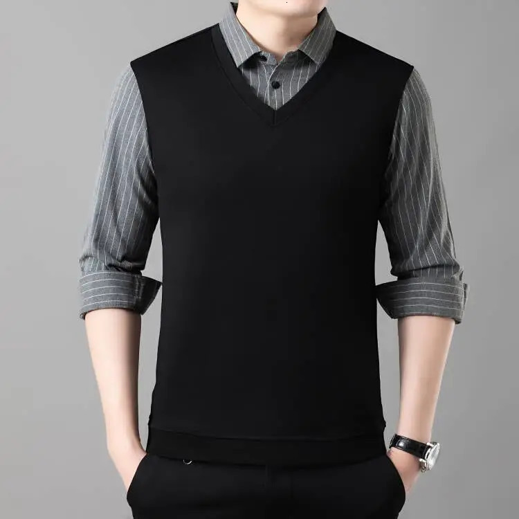 Smart Casual Formal Mens Polo Shirt Two Plaid Street Retro Clothing Spring and Autumn Fashion Long Sleeve Business Top 250326