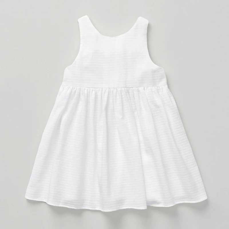 Girls textured cotton sleeveless white dress 2024 summer new item for young children baby girls round neck button low back childrens dress TZ79 W25032