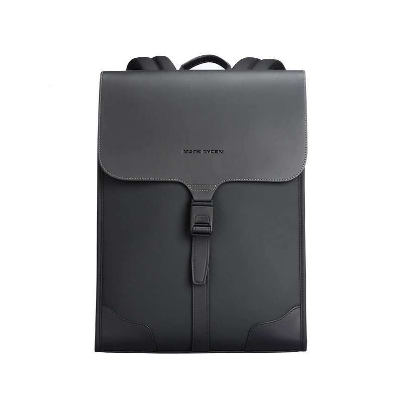 Mark Ryden Business Black Leather Student Book Bag 15.6 Inch Fashion Backpack To Men