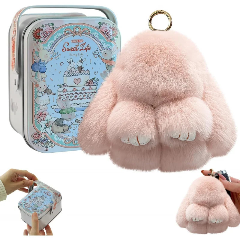 BunnyLulu Keychain with Tin Bunnylulu Handmade Soft Pompom Charms for Bags 250325