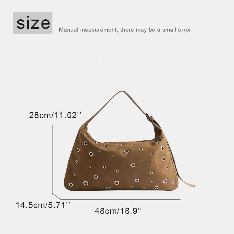 Large Capacity Vintage Faux Suede Shoulder Bags For Women With Stud Detail Designer Handbags Purses 2024 New In Underarm