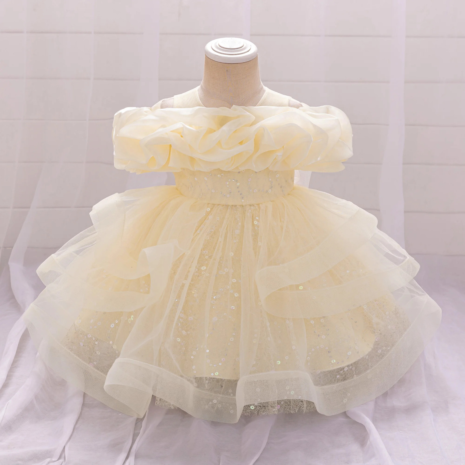 Puffy Pink Flower Baby Wedding Princess Girl Dress Toddler Tulle Baptism Kids Clothes Bridesmaid 1st Birthday Party Prom Costume 250325