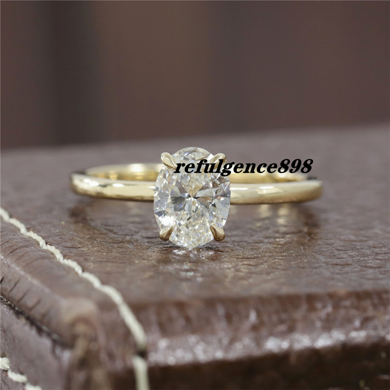 JY Jewelry Simple Style Design 1.0 Carat Oval Cut 4 Prong Set Lab Grown Diamond Solitaire Engagement Ring For Women 14K 18K Real Gold Wedding Ring