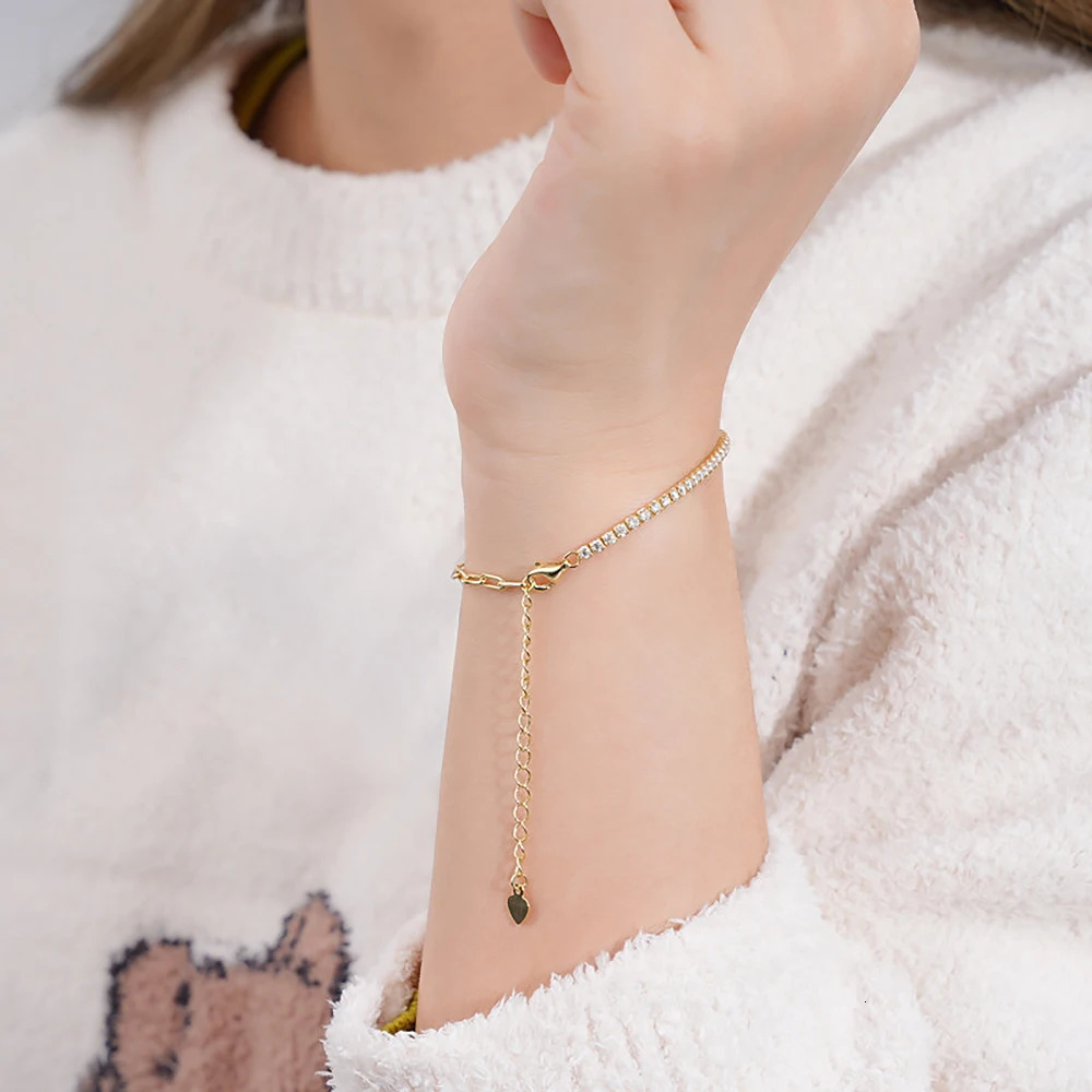 KUTPF 2mm Tennis Bracelets with Gra Certificate S925 Sterling Silver Plated 18k Gold Paper Clip Bracelet for Women 250318