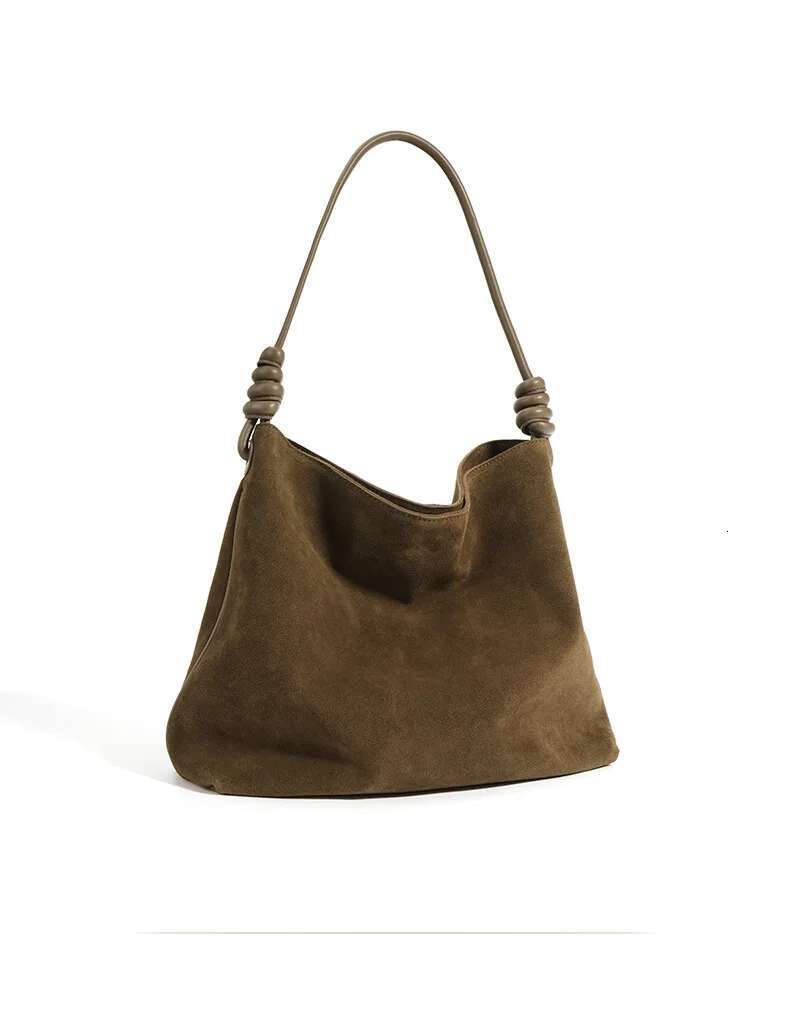 2025 All-Match Chamois Matte Suede Cowhide Leather Tote Large Capacity Designer Maillard Dressing Coffee Winter Ladies Handbag