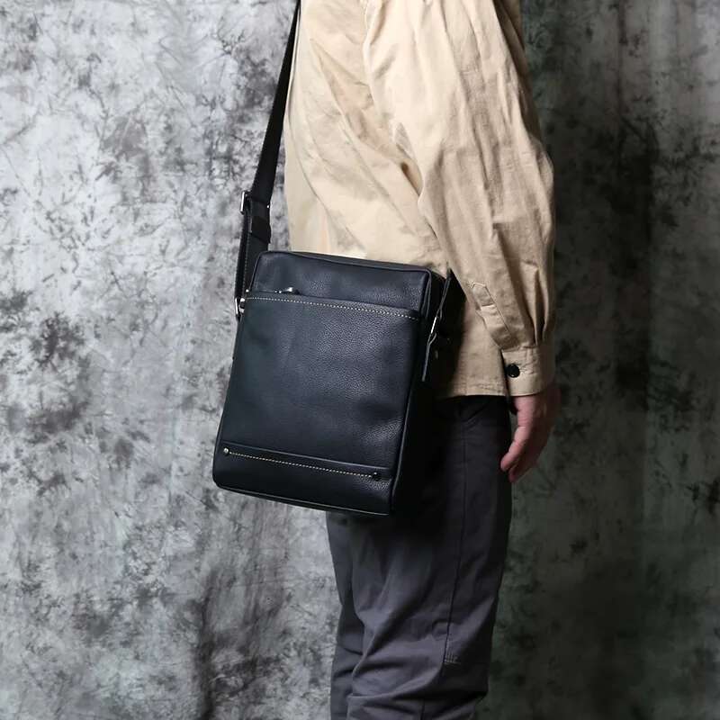 NZPJ Men's Shoulder Casual Large-Capacity Soft Leather Backpack Top Layer Cowhide Vertical Messenger Business Bag