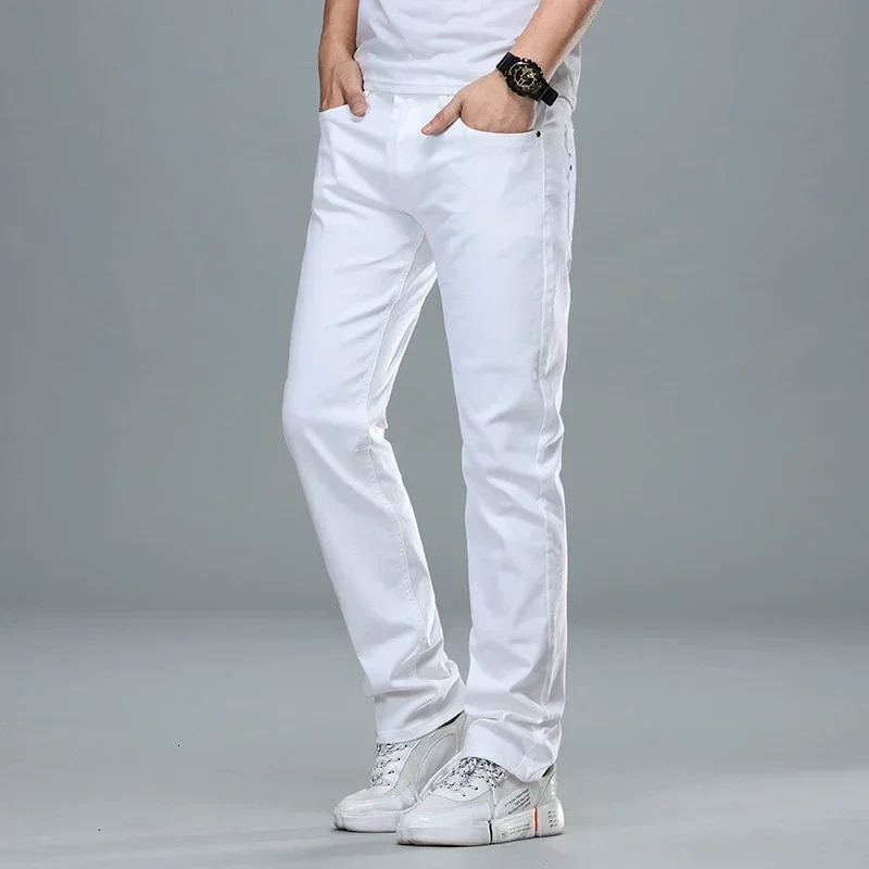 Classic style mens formal white jeans business intelligence fashion denim highend elastic cotton Trouser pants 250326