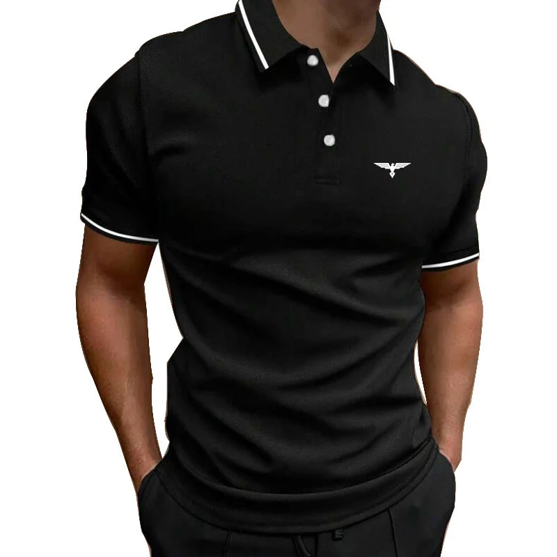 mens casual solid color short sleeved button up polo shirt summer slim fit golf 100 polyester quick drying 250326
