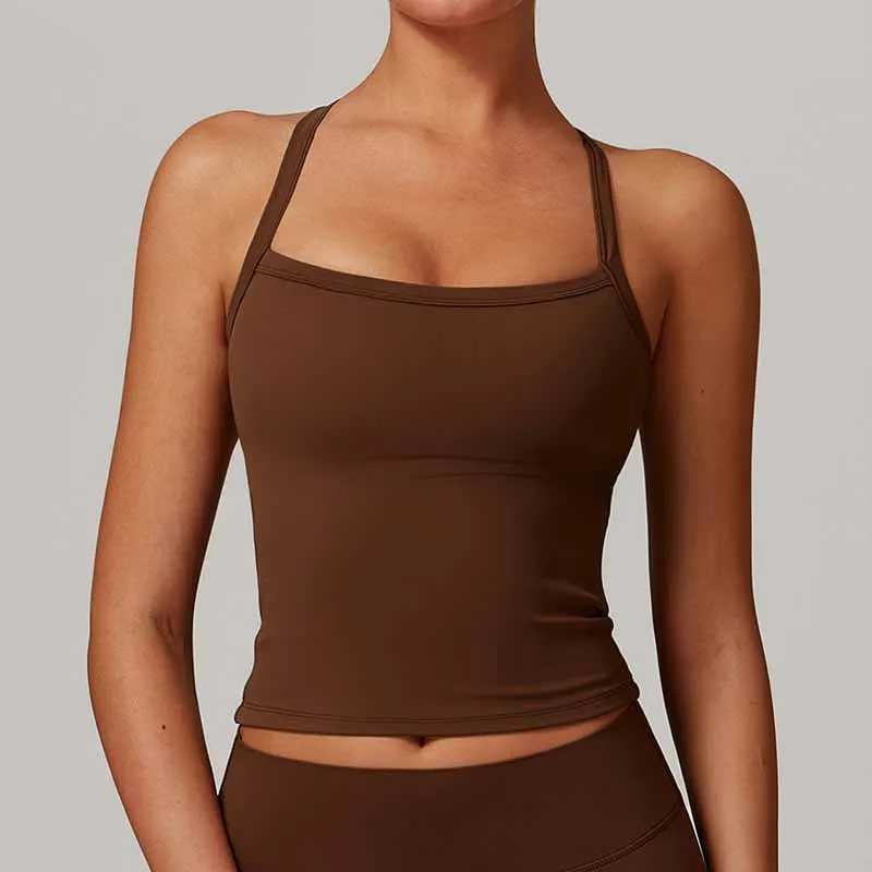 Womens cross back yoga top breathable and shockproof sports vest fitness bra with padding gym crop running top W250326
