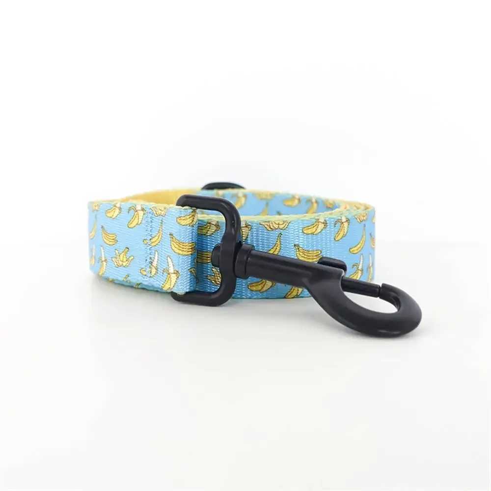 Personalized pet collar customized name ID adjustable blue banana soft fiber cat and dog collar lead strap X250326
