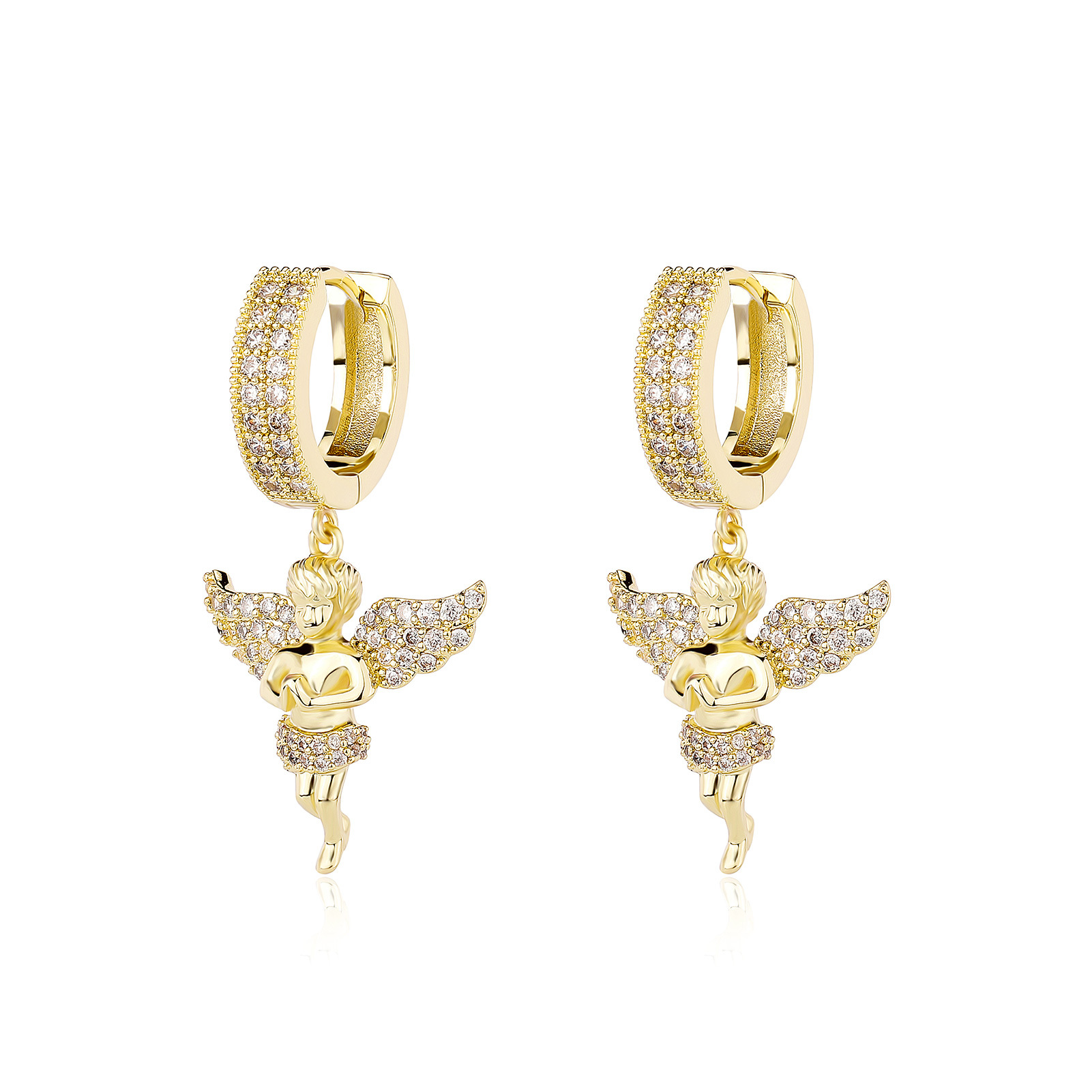 Charm Hip Hop Charm Angel Hoop Earrings 5A Zircon 14K Gold Plated Jewelry Gift