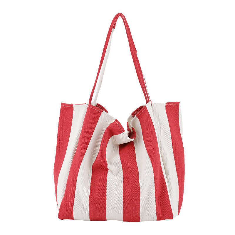 d2 Korean version of artistic handbag, simple fresh striped canvas bag, casual and fashionable, large capacity single shoulder women's bag