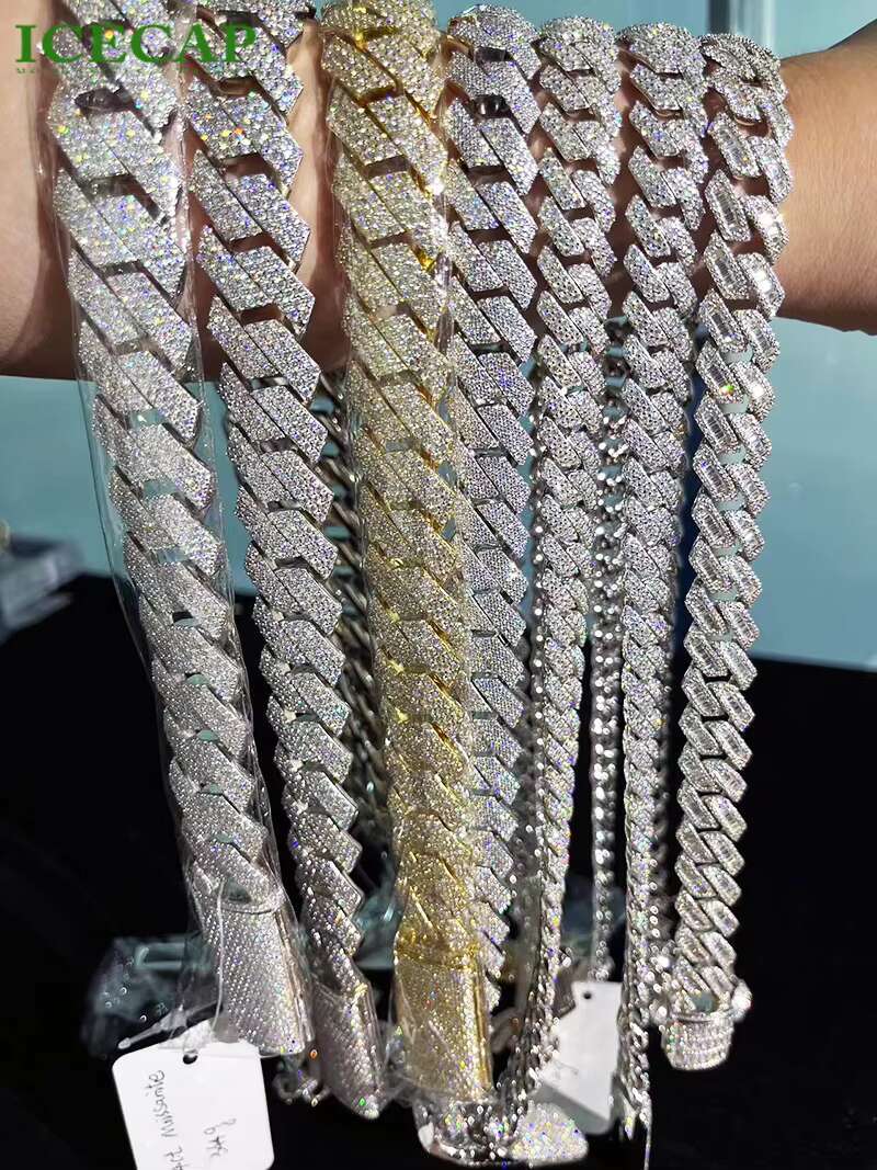 Moissante Cuban Necklace Iced Out 18mm 15mm 925 Silver VVS Moissanite Chain Men Hiphop Diamond Cuban Link Chains