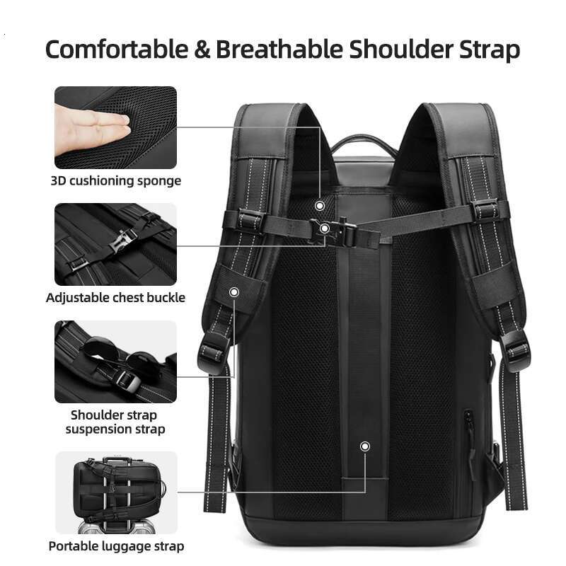 One Click Compression Men's Travel Vacuum 17 Inch Laptop Business Large Capacity School Backpack Outdoor Hiking Bag