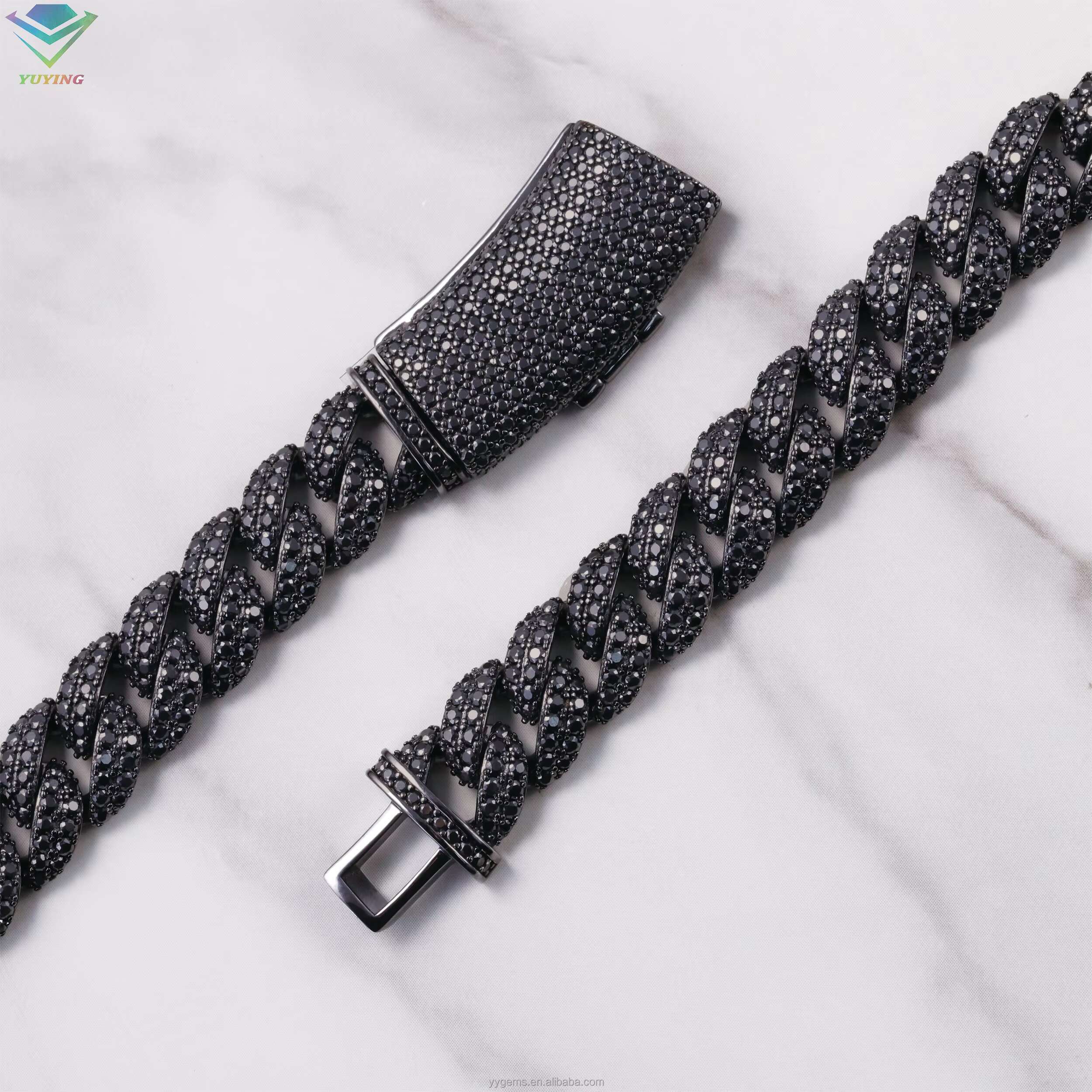 VVS Moissanite Black Plated Iced Out Chain Jewelry 9mm 13mm S925 Silver Black Diamond Cuban Link Chain Hip Hop Fashion Jewelry