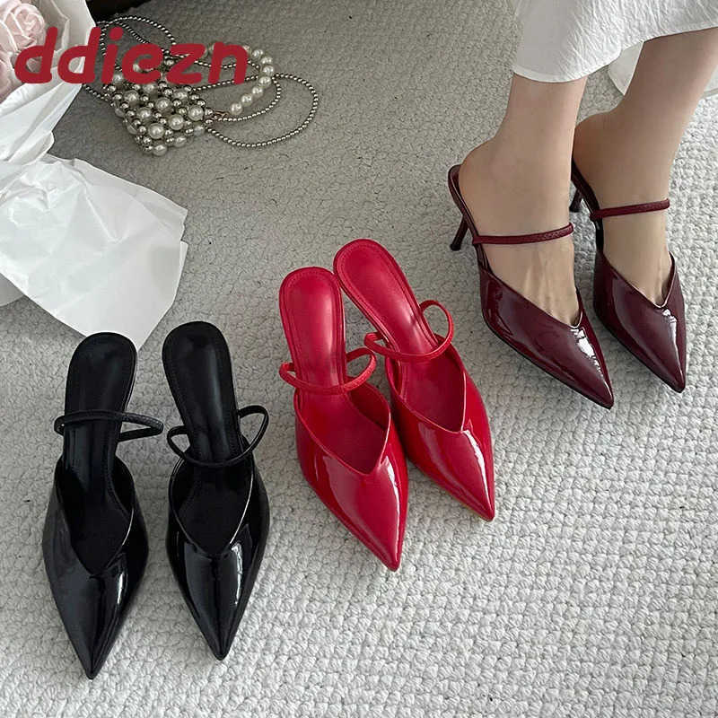 Footwear Shallow Ladies Heeled Sandals Shoes Fashion Pointed Toe Wen Medium H Sandals Shoes Fem Slides Big Size 43 Z250326