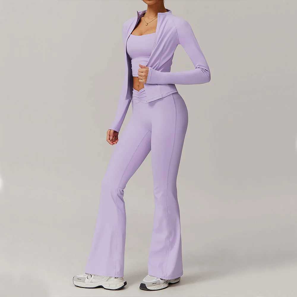 2PCS Yoga Set Womens Gym Set Long Sleeve Zipper Sports Set Womens Track and Field Wear Running Push Up Sports Wear Womens Sports Shirt W250326