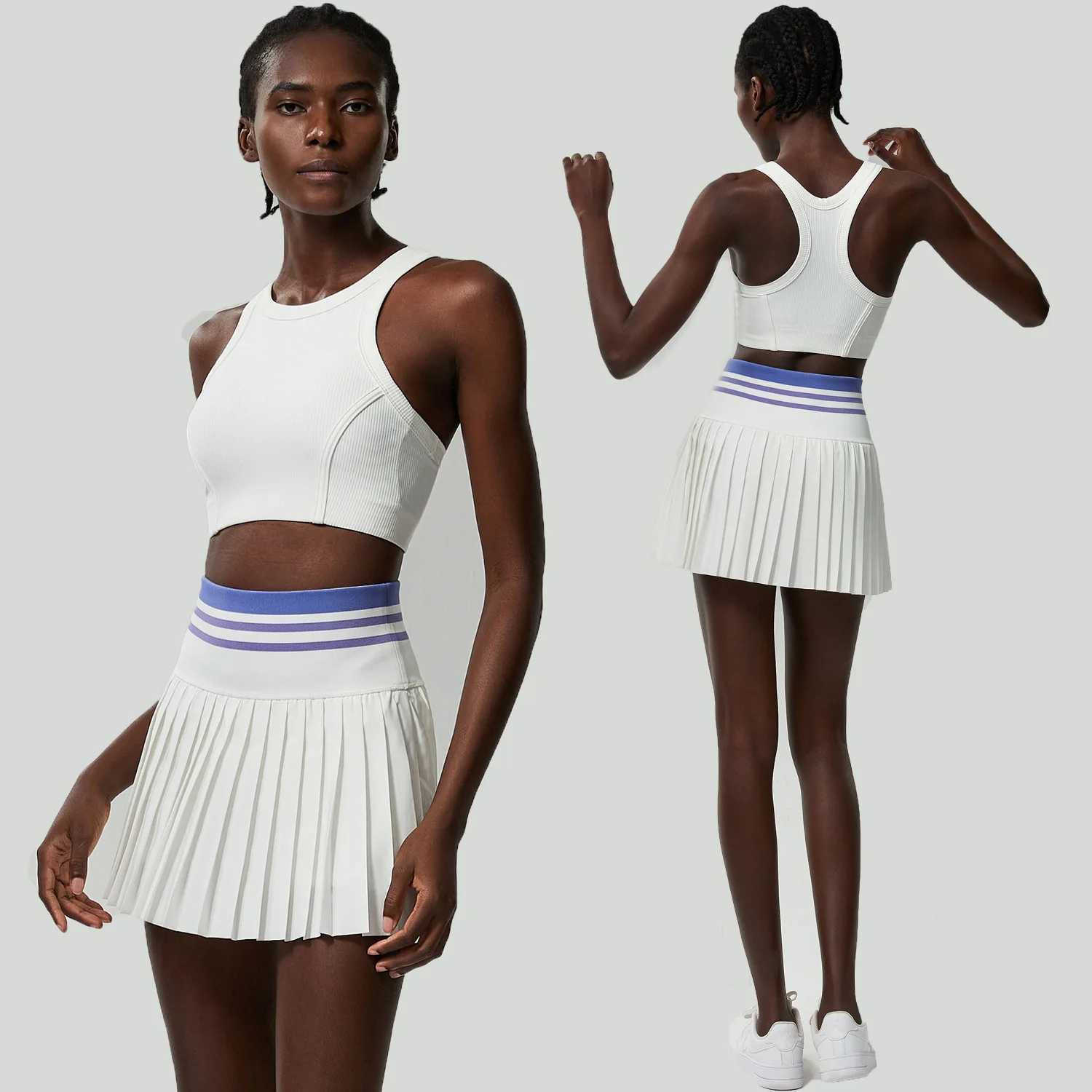 Womens short sportswear two-piece fitness yoga set high waisted tennis skiing crop top gym set womens breathable sportswear W250326