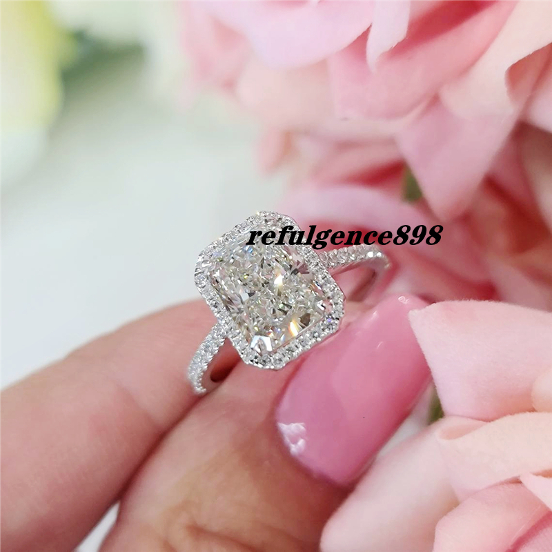JY Jewelry IGI Certified 2.0 Carat E VS1 14K White Gold Radiant Lab Diamond Engagement Ring Promise Ring CVD Diamond Halo Womens Wedding Ring