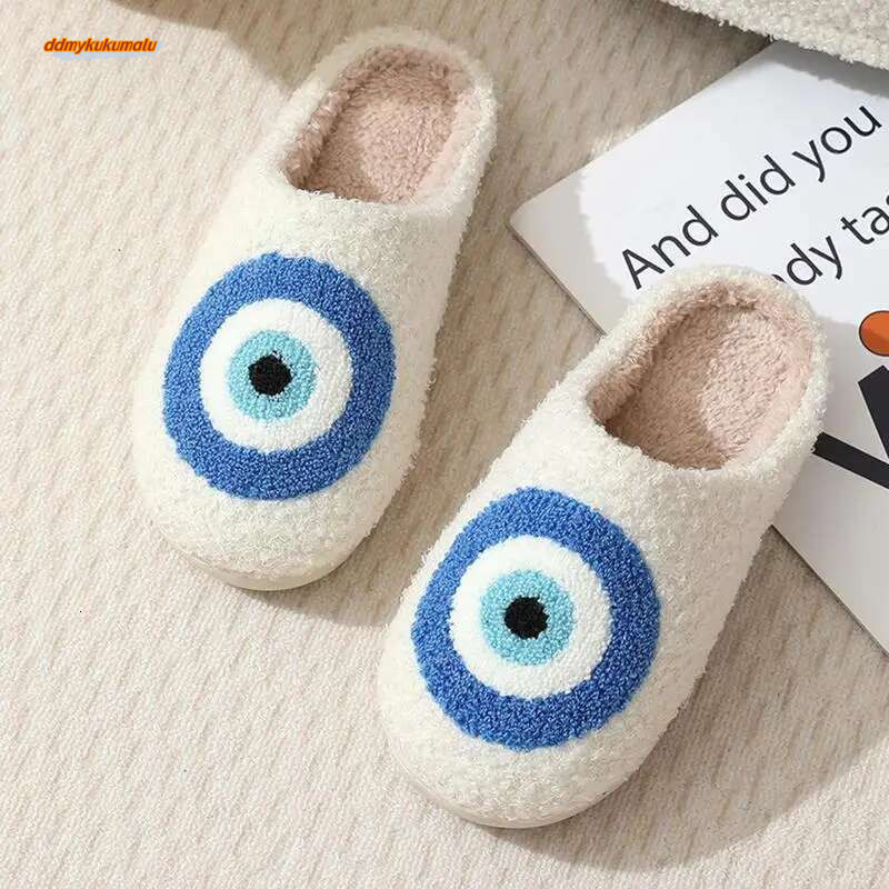 Men Outdoor Home Plush Evil Eyes Slippers Soft Bedroom House Shoes for Children Women Girls Adults ddmykukumalu