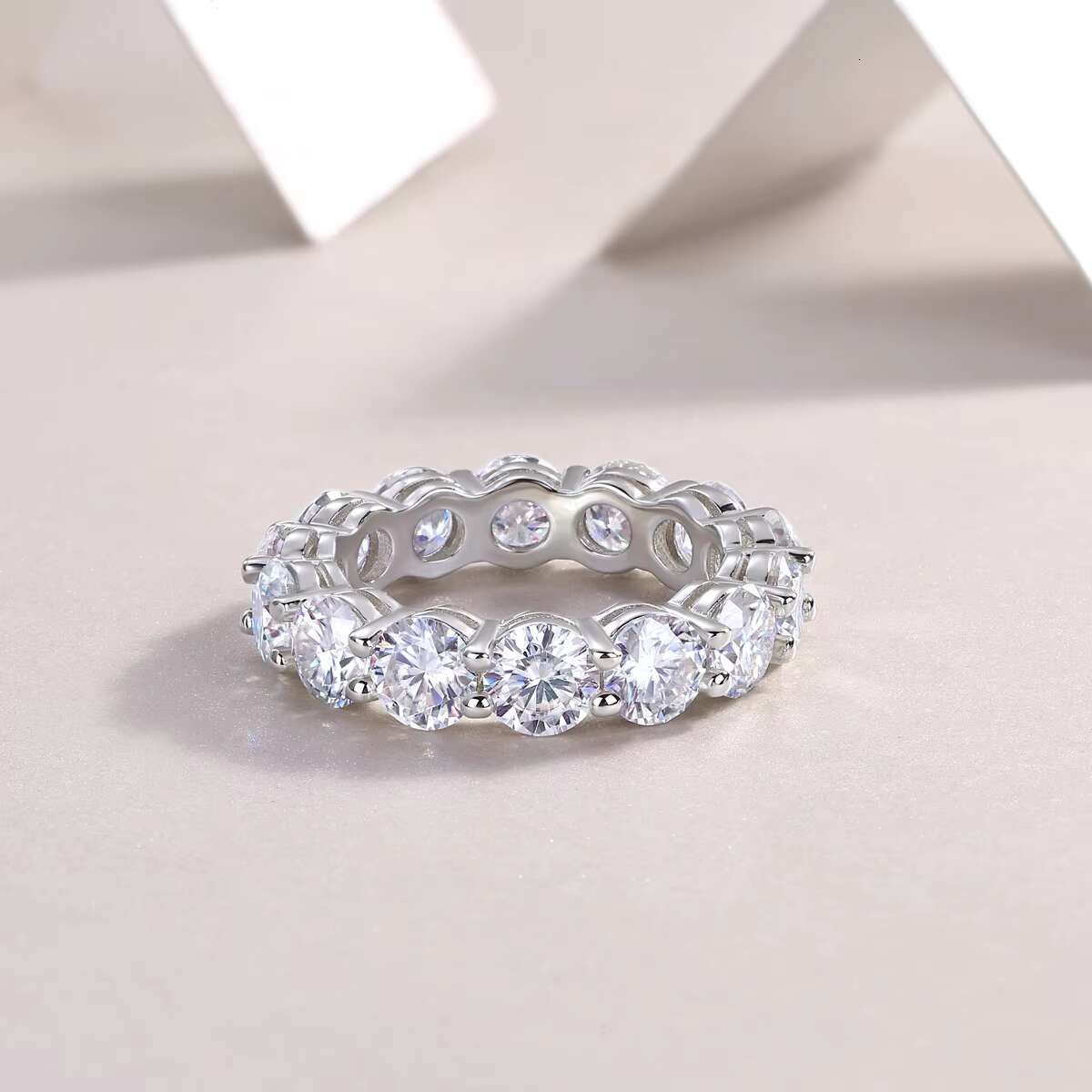 18K White Gold Plated Fine Jewelry Promise Eternity Ring 925 Sterling Sliver Full Diamond D/VVS Moissanite Single Row Rings