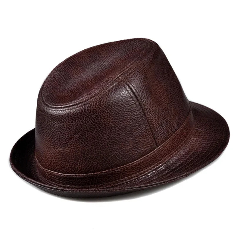 Mens High Quality Genuine Leather Formal Hat Jazz Gentleman Cowhide Short Brim Black/Brown Top Hat Mens Performance 250325