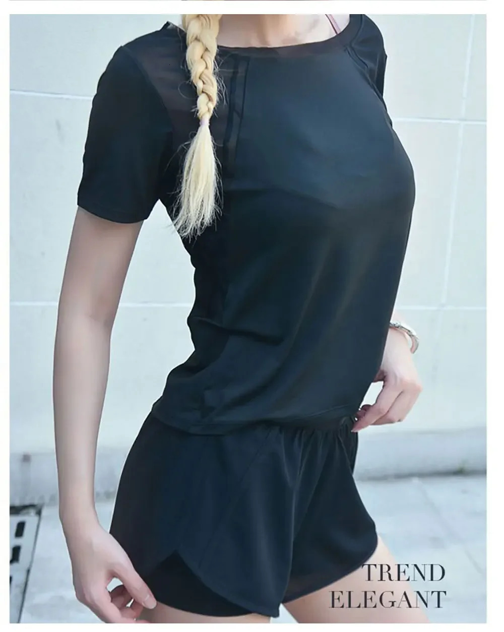2-piece womens sports set womens yoga set loose short sleeved top breathable fitness bike shorts 250320