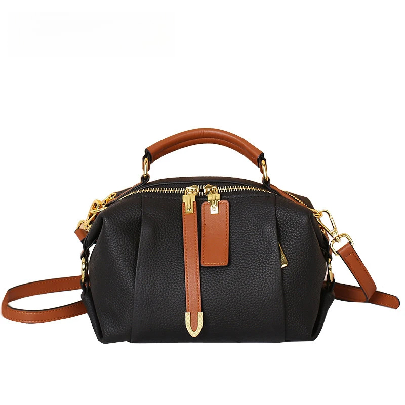 Compartments 2 Straps Roomy Handbag Women Genuine Leather Messenger Female Shoulder Cross-Body Bag D360