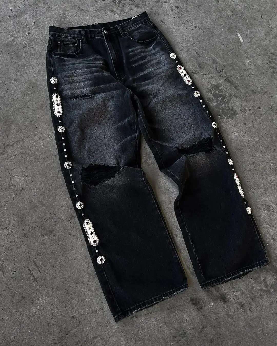 American Trendy Retro Straight Men's Washing High Waist Y2k Aesthetic Clothing Couple Hip Hop Skateboard Wide-Leg Jeans