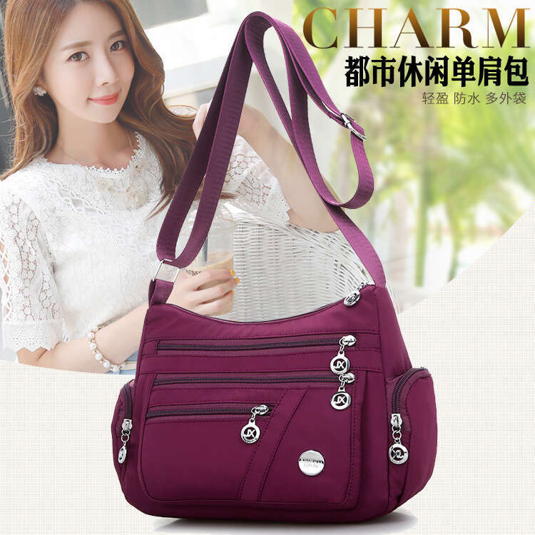 52 Women's shoulder nylon waterproof, middle-aged and elderly mother's Korean version, solid color, women's bag, crossbody bag