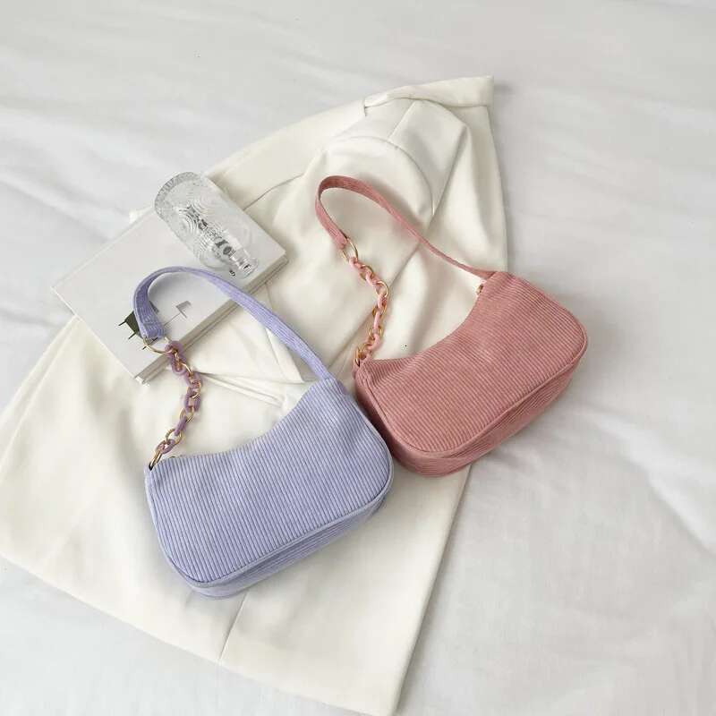 Fashion Vintage Women Corduroy Underarm Zipper Shoulder Protable Female Soft Casual Clutch Handbag Dumpg Bag