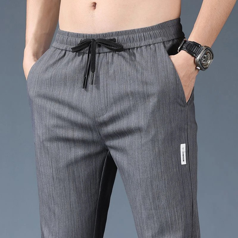 2025 SpringSummer Mens Casual Pants Fashion Thin Elastic Korean Business Ultra Straight Blue Grey Khaki 250326