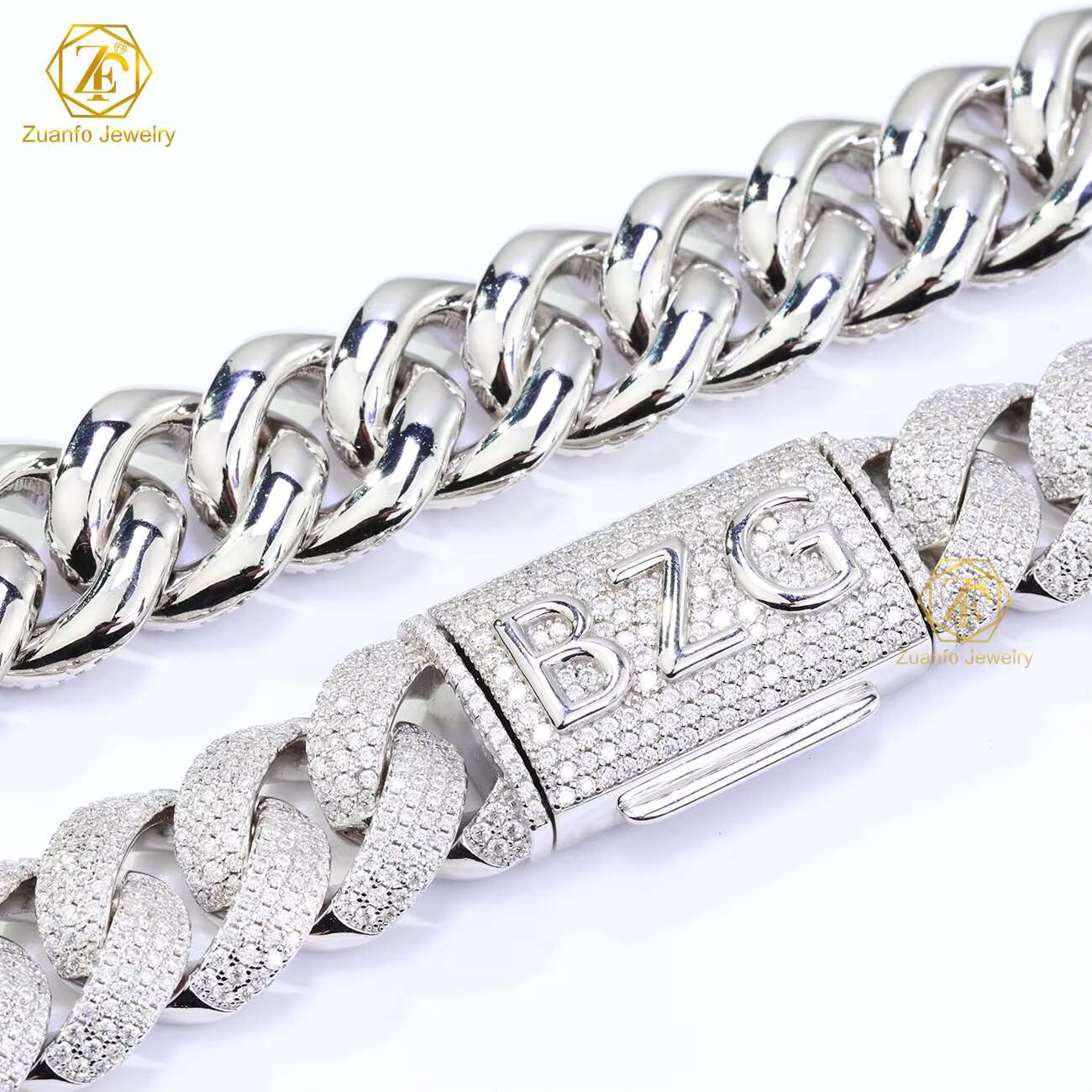 Custom Hign-end Big Size 925 Silver Moissanite Miami Cuban Chain Mens Jewelry Engrave Hiphop Cuban Link