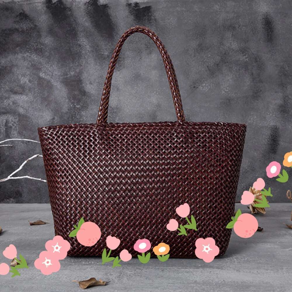 Women's Bags Women Leather Handbag Romantic Handmade Woven Totes Female Cowhide Big Holiday Bucket Bag Causal Beach Shoulder Handbags