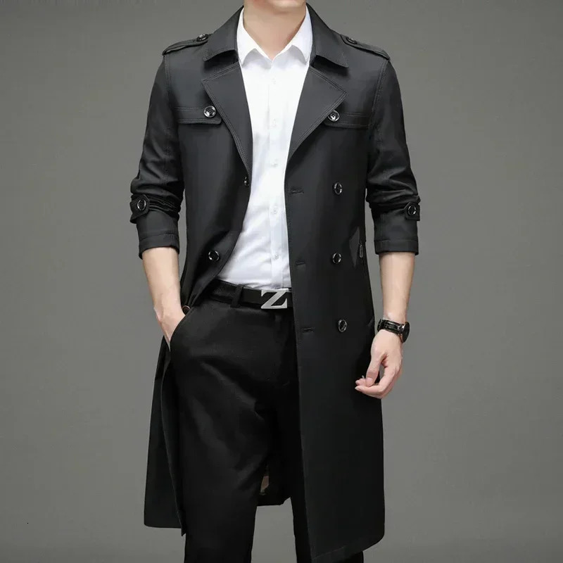Mens long tail battle robe autumn high-end business British party windproof jacket trend casual suit collar mens top 250324
