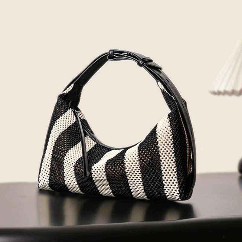 Formeki Women Shoulder Striped Weave Pillow Ladies Female Banana Casual Tote Bag