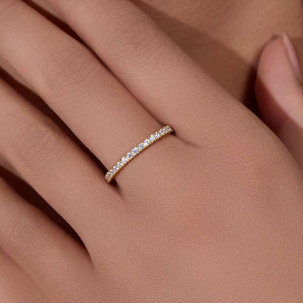 LiCai 14K Gold Plated Solid 925 Sterling Silver CZ Simulated Diamond Stackable Ring Eternity Bands for Women Size 5-8