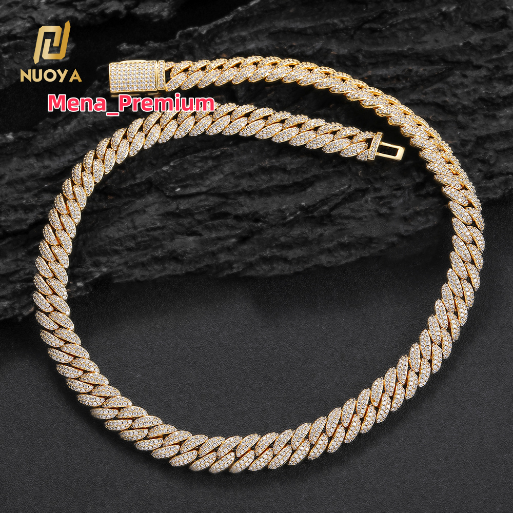 Nuoya 10mm Diamond Cuban Link Chain 18K Gold Plated Iced Out Miami Cuban Chain Necklace for Men Women