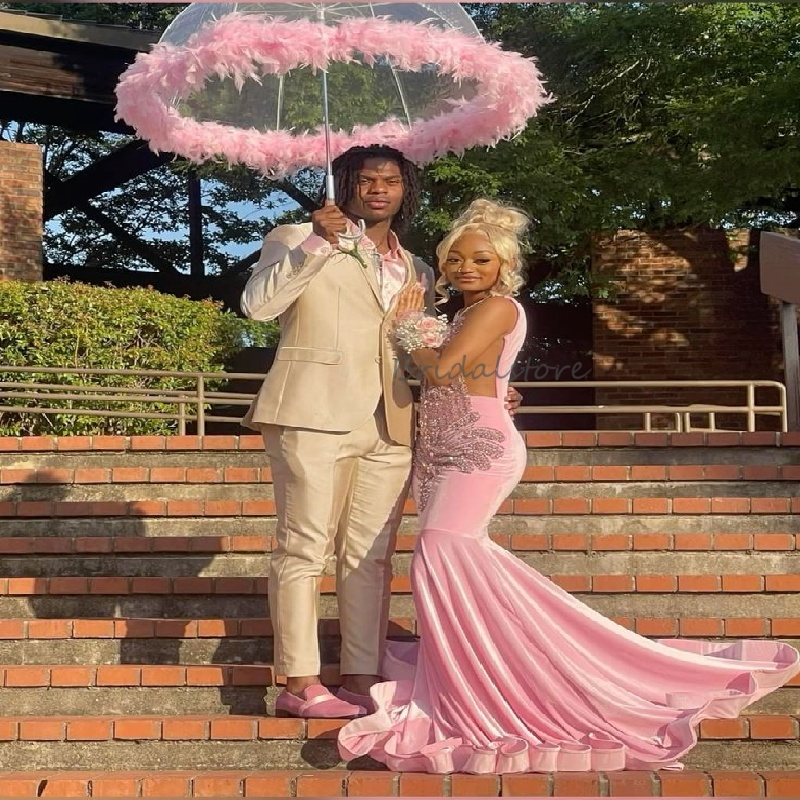 Shimmery Pink Prom Dress For Black Girls Rhinestone Embellished Mermaid Velvet Evening Dress Fifteen Birthday Formal Bespoke Party Vestio De Gala 2025