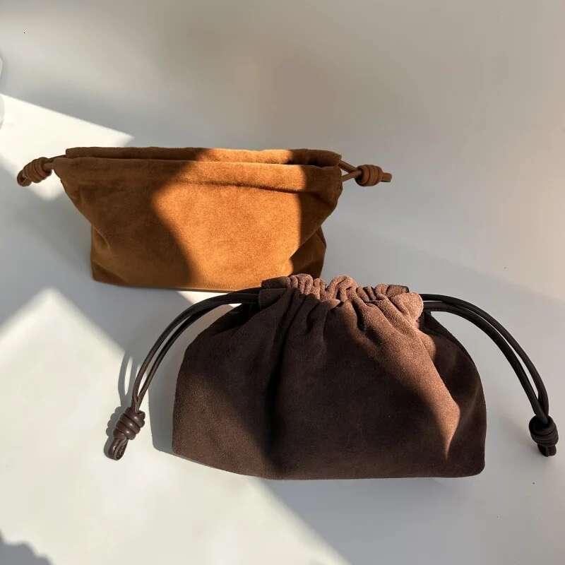Retro Suede Cowhide Square For Women New Matte Drawstring Cloud Fashion Single Shoulder Crossbody Bag