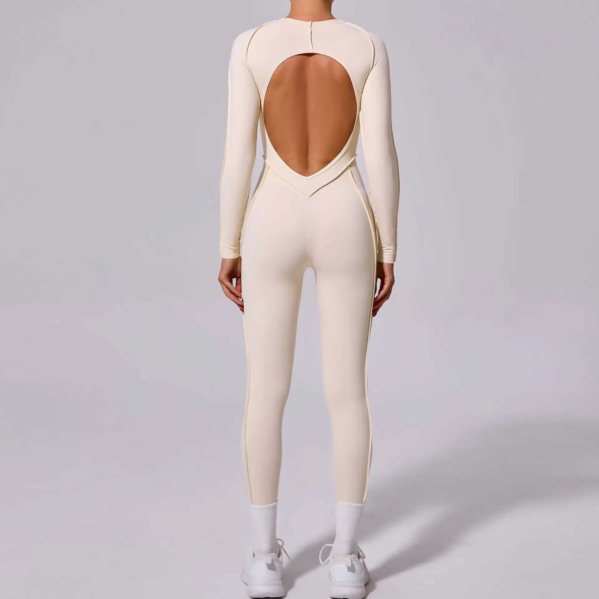 One piece yoga jumpsuit womens long sleeved set quick drying yoga set gym training set sportswear fitness set W250326