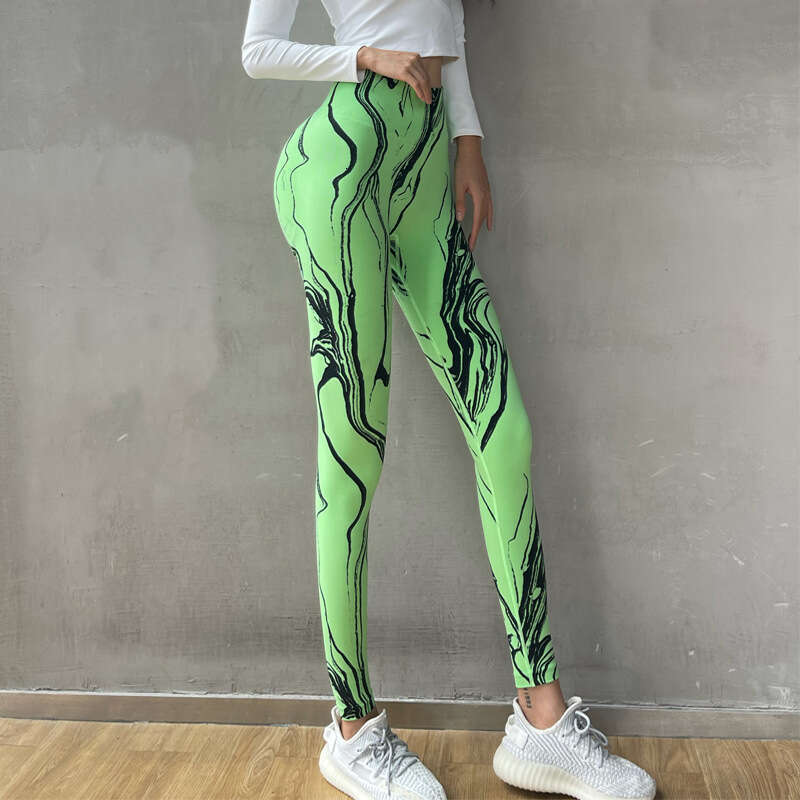 Women Yoga Pants Printed Tie Dyed High Waist Hip Lifting Fitness Running Training Quick Dried Peach Seamless Yoga Pants For Women