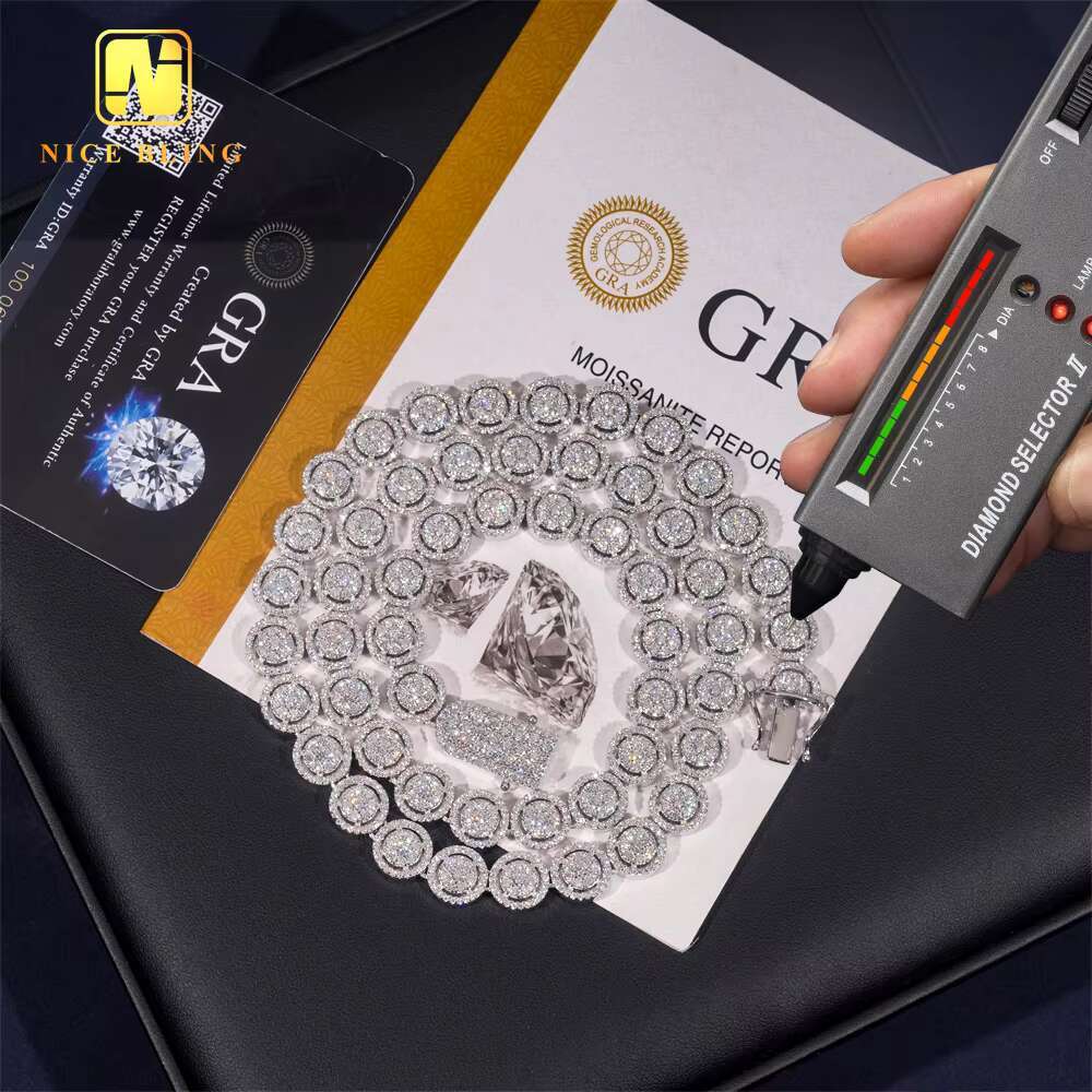 10mm Round Shape Moissanite Cuban Link Chain Hip Hop Jewelry Iced Out Diamond 925 Sterling Silver Moissanite Necklace Bracelet